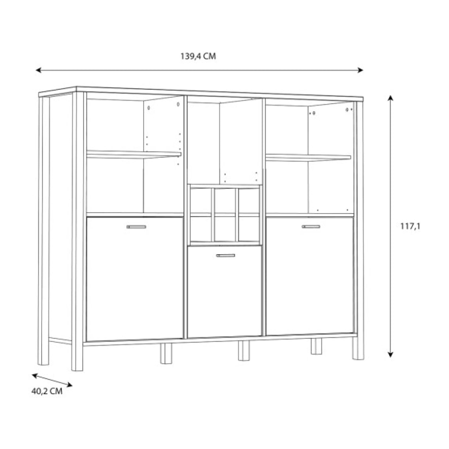 Buffet de rangement haut en bois effet chêne - MIAMI