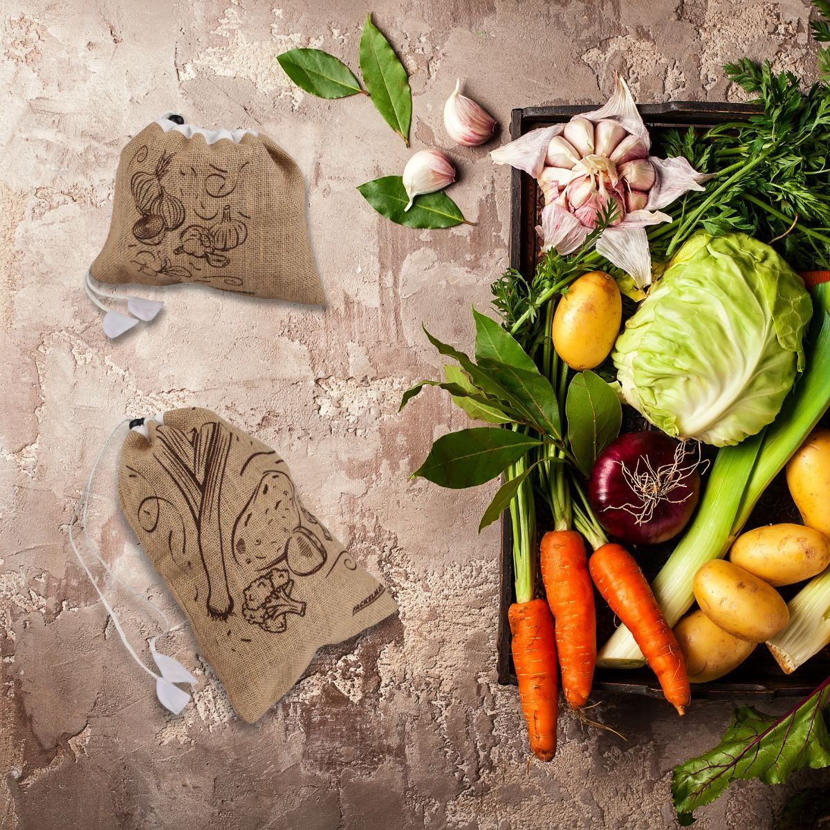 Ensemble de 2 sacs à provisions en jute Fackelmann Nature