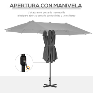 Sombrilla Doble 4,55x2,65 m Sombrilla Terraza Exterior con Manivela Manual Resistente al Agua y Protección Solar Sombrilla Grande para Terraza Playa Piscina Gris