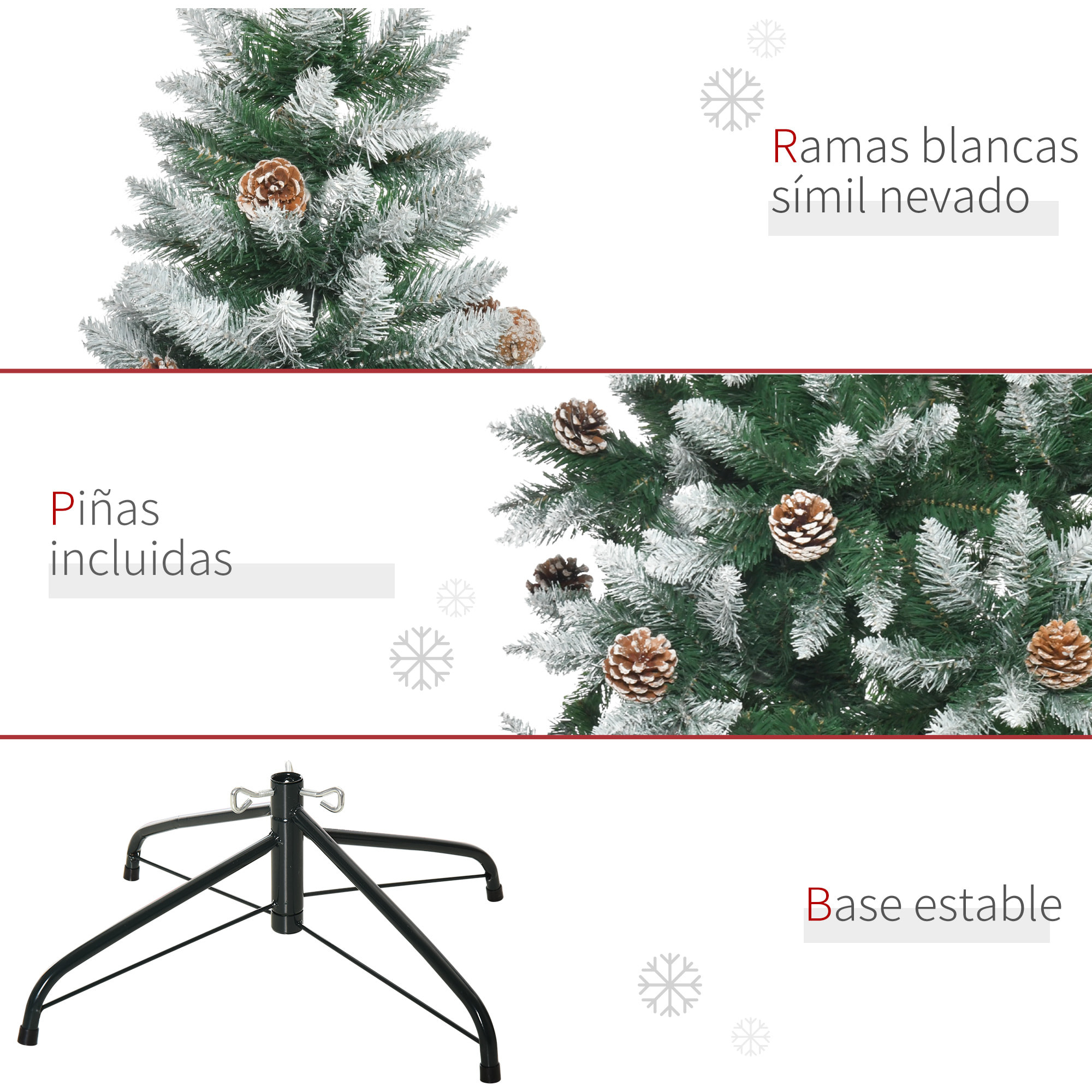 HOMCOM árbol de Navidad Artificial Ø105x210 cm con 1440 Puntas de PVC y 75 Piñas con Ramas Apertura Automática Base Plegable y Soporte de Acero para Interiores Verde