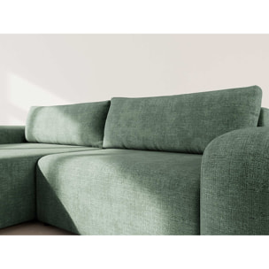Rebecca - canapé d'angle gauche 4 places convertible avec coffre en velours texturé - Vert