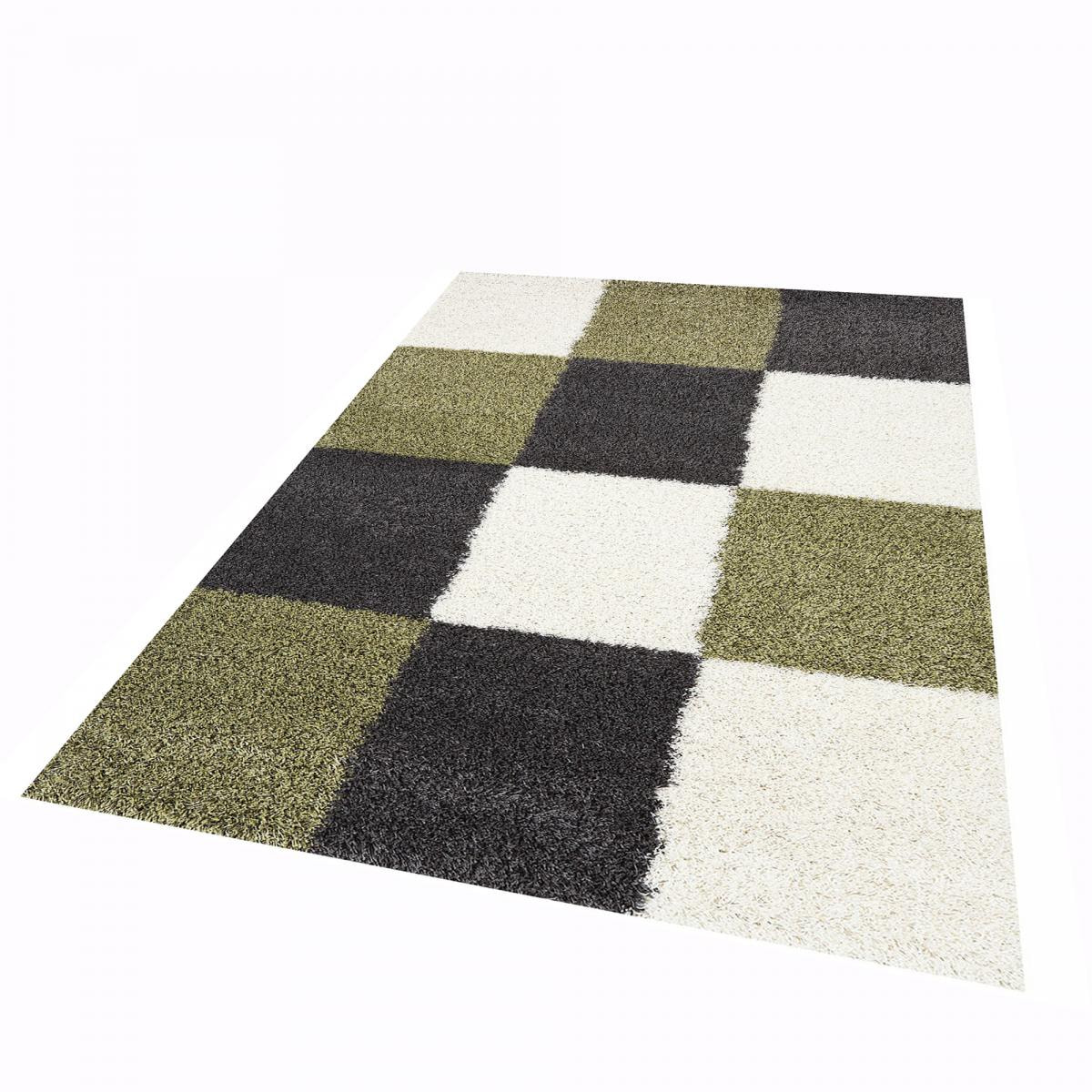 Tapis longs poils shaggy tissé motif damier BIDO