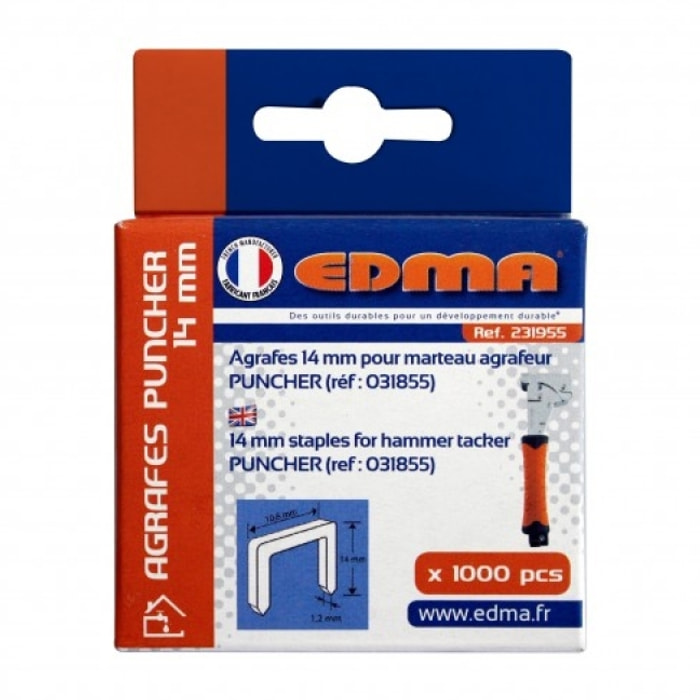 Boite de 1000 agrafes EDMA Spécial Puncher - 14 mm - 231955
