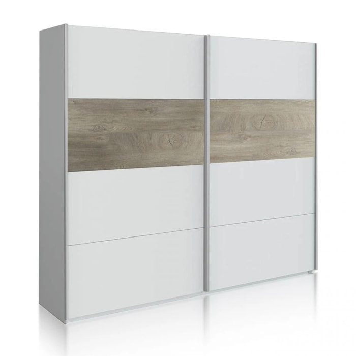 Armario Brike 180 2 puertas correderas Blanco Artik (Blanco Mate) – Roble Alaska