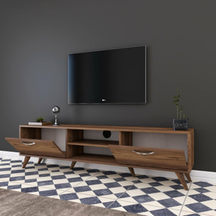 Mobile porta TV Dbarar, Credenza da soggiorno, Armadio basso per TV, Base parete attrezzata, 180x35h49 cm, Noce