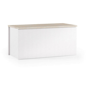 Baule Miltonia, Capiente box contenitore multiuso, Cassapanca moderna, 100% Made in Italy, Cm 90x45h45, Bianco e Rovere