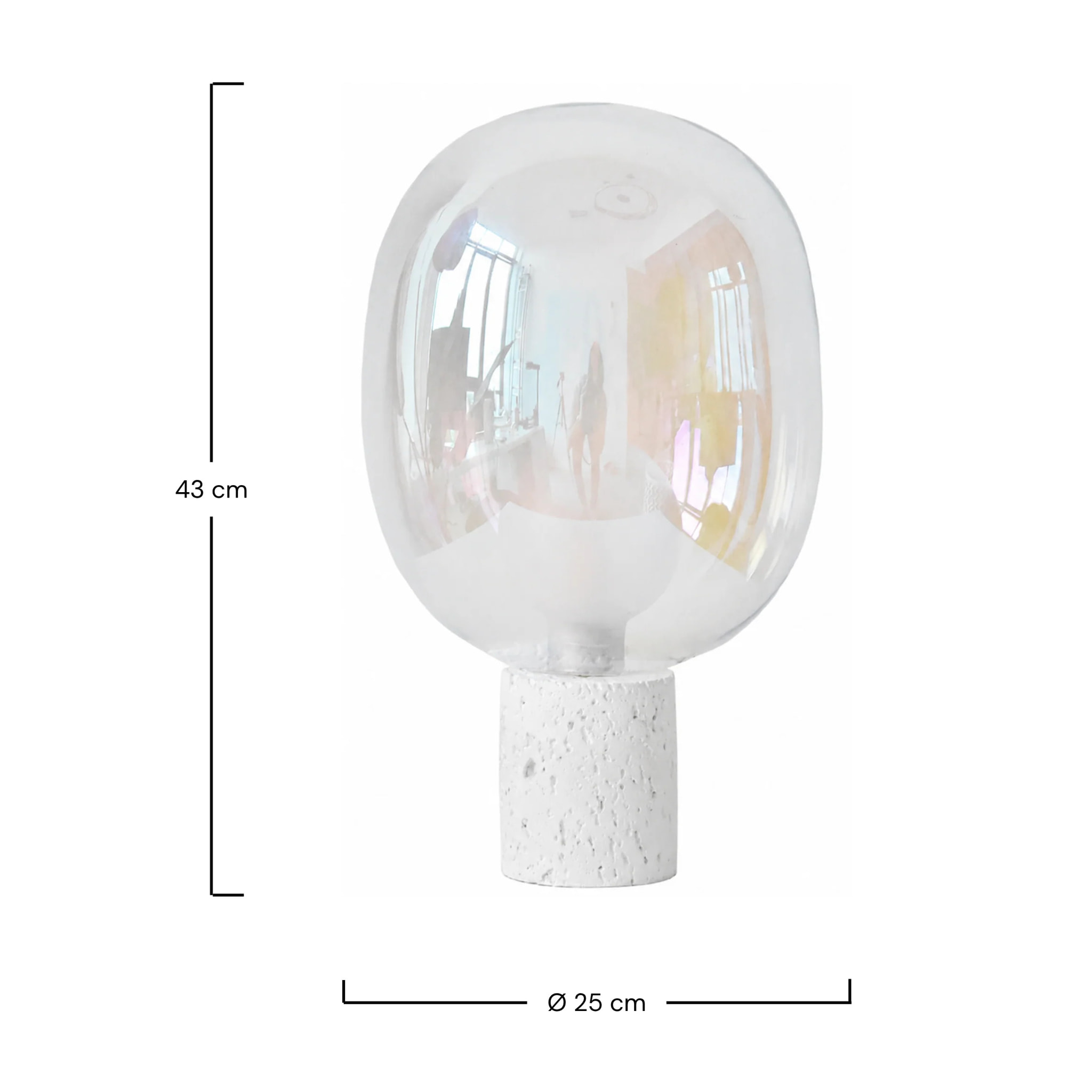 Lampe à poser en verre irisé et béton blanc H43 cm - Bulle