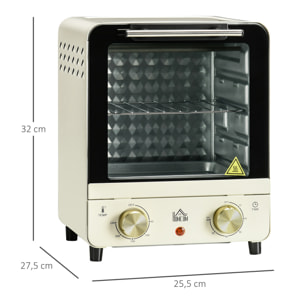 Horno Eléctrico Sobremesa 15 Litros 1000W Horno Tostador con Temperatura hasta 230 ℃ Temporizador 60 Minutos Bandeja y Rejilla 25,5x27,5x32 cm Crema