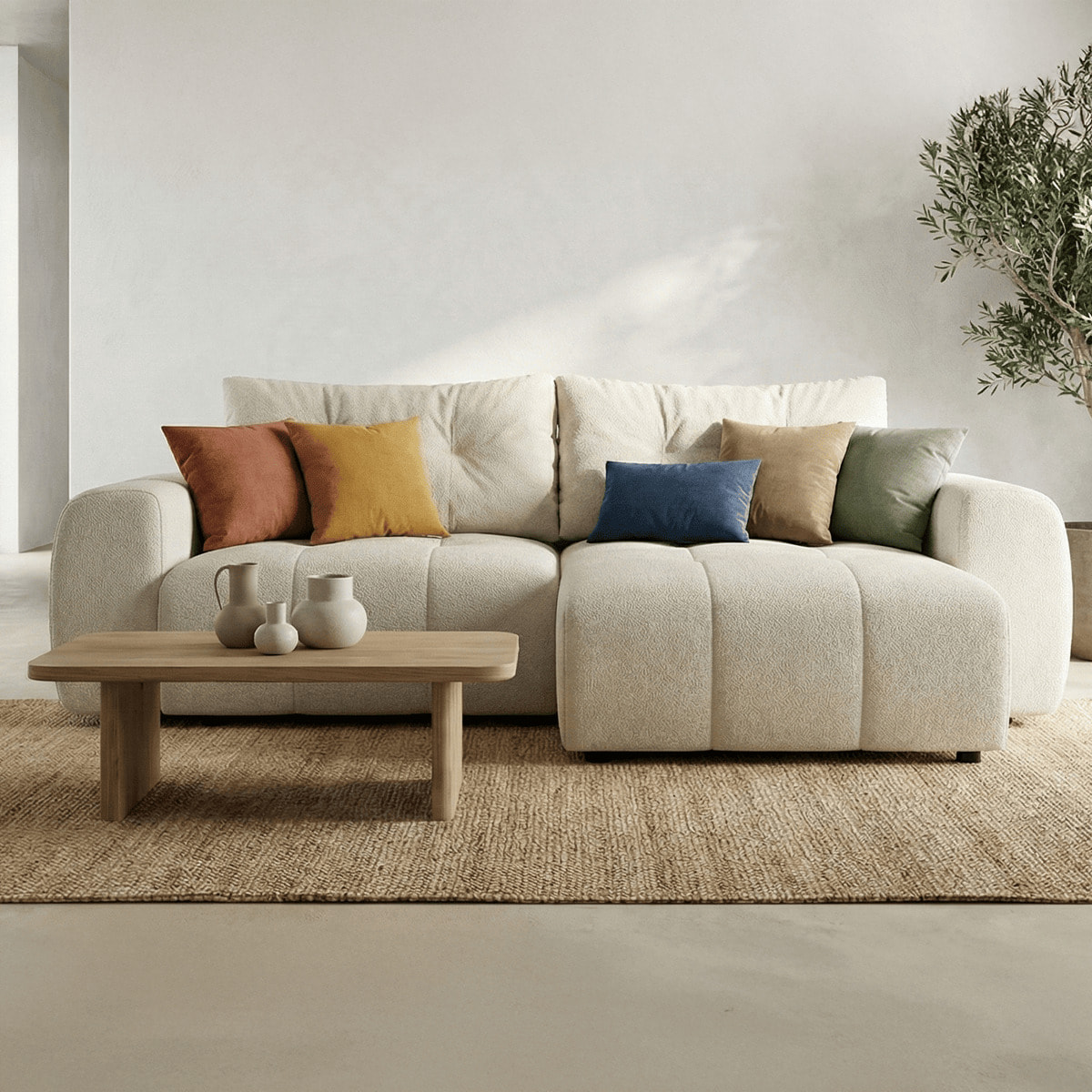 Canapé d'angle réversible convertible 4 places en tissu chenille - ALBA