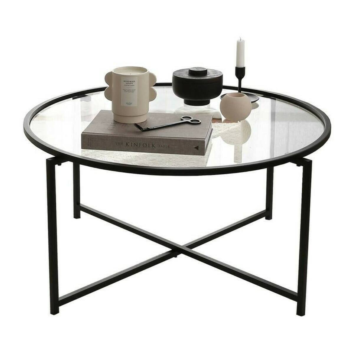 Tavolino da salotto Ecaterina, Tavolo basso da caffè, Portariviste per divano, Ripiano da soggiorno, 83x82h40 cm, Nero