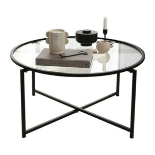 Tavolino da salotto Ecaterina, Tavolo basso da caffè, Portariviste per divano, Ripiano da soggiorno, 83x82h40 cm, Nero
