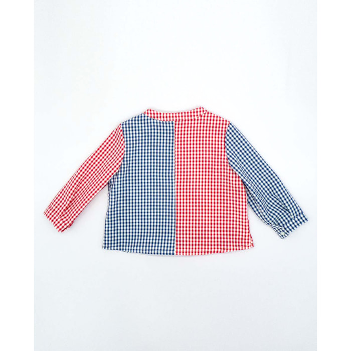 CAMISA BICOLOR CUADROS VICHY ROJO Y AZUL