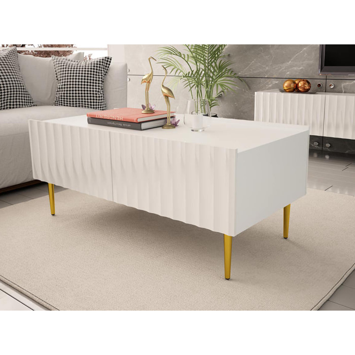 Ambre - table basse - 2 portes - 120 cm - Blanc / Doré