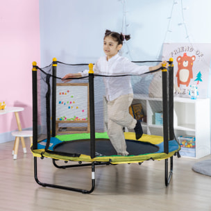 Trampoline enfant Ø 1,40 × 1,13H m filet de sécurité porte zipée couvre-ressorts multicolore 6 poteaux rembourrés noir