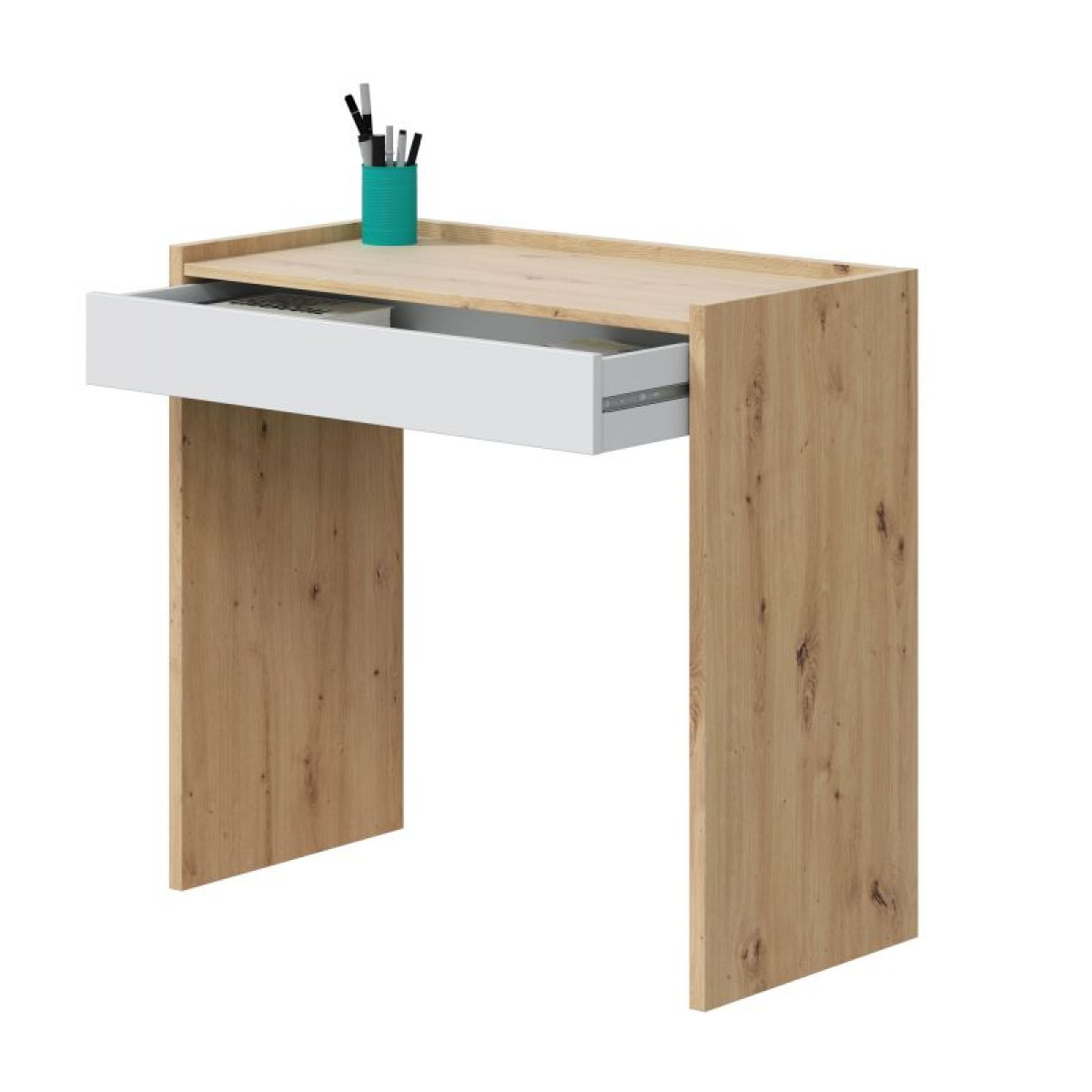 Mesa de escritorio Noa Blanco Artik (Blanco Mate) - Roble Nodi