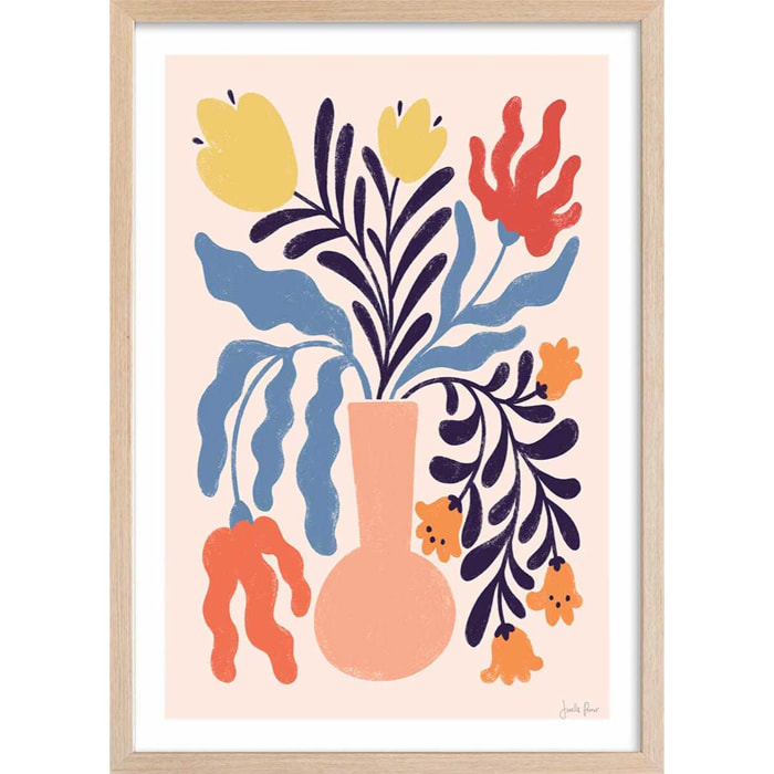 Poster julie fleurs Affiche + cadre en bois - Chêne