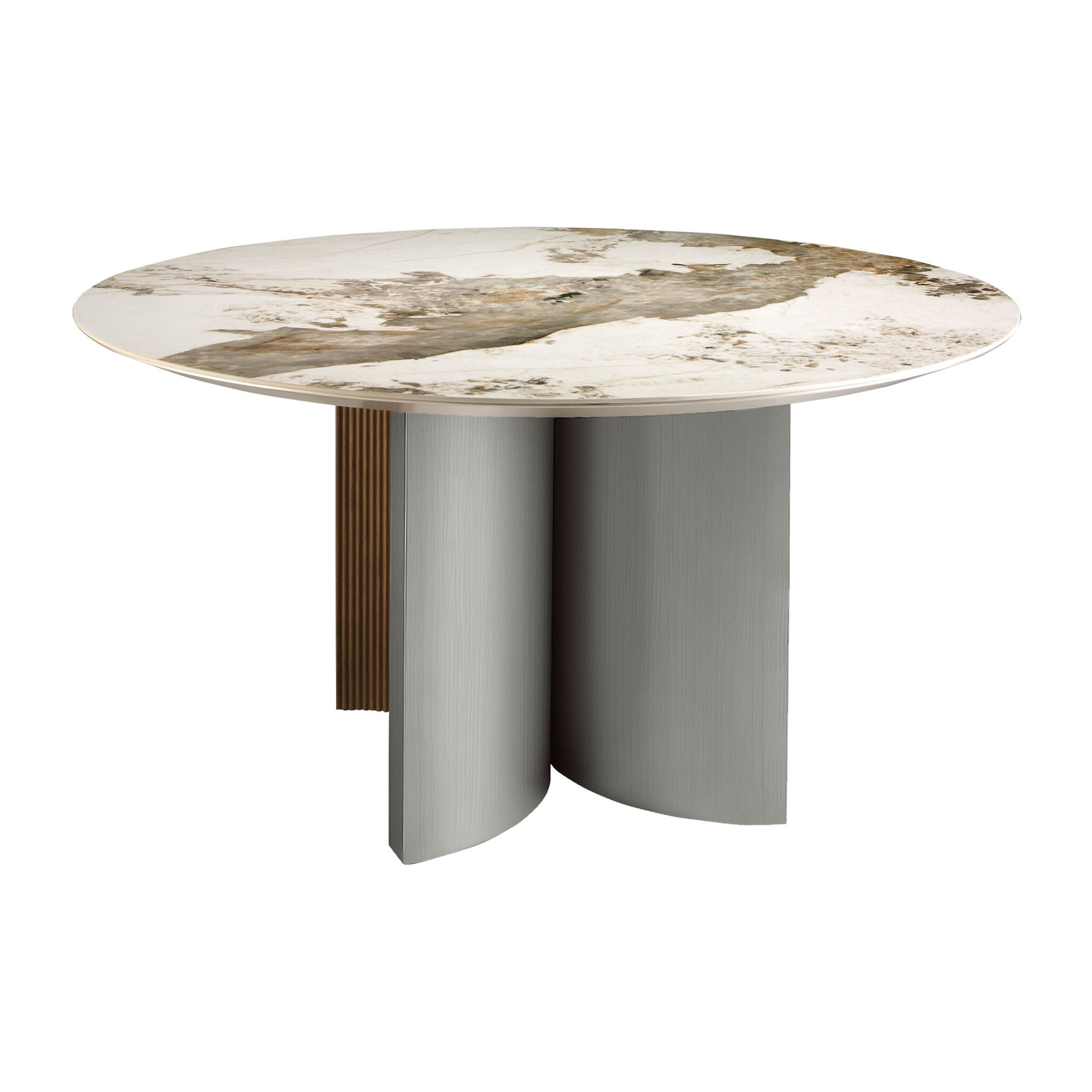 Mesa comedor Angel Cerdá redonda con tapa fija de mármol porcelánico blanco con vetas en tonos tierra en acabado brillo 150x150x75cm