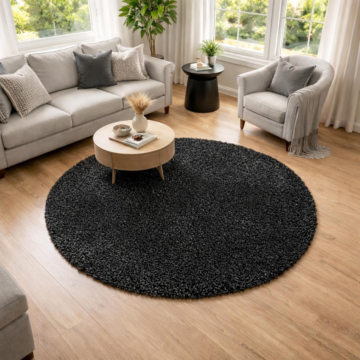 Tapis longs poils shaggy tissé motif uni TENI