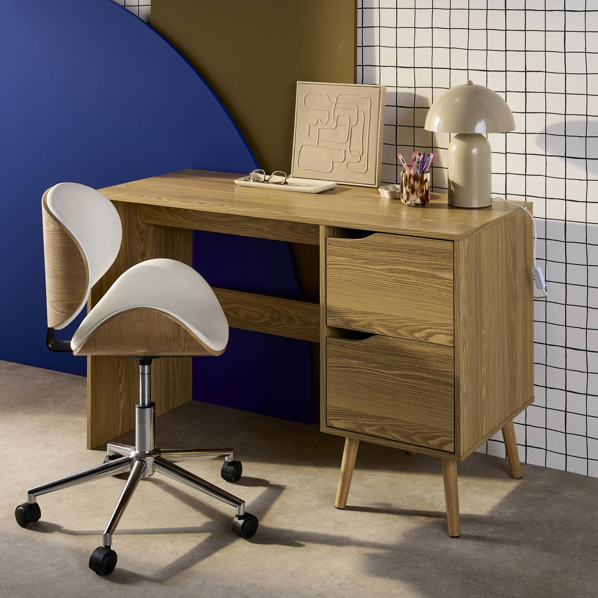 Bureau à 2 tiroirs effet frêne