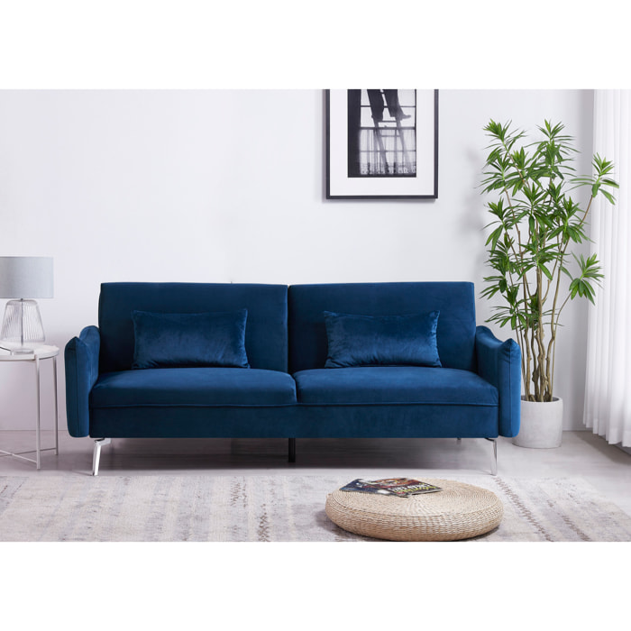 Canapé design convertible 3 places en velours bleu SALLY