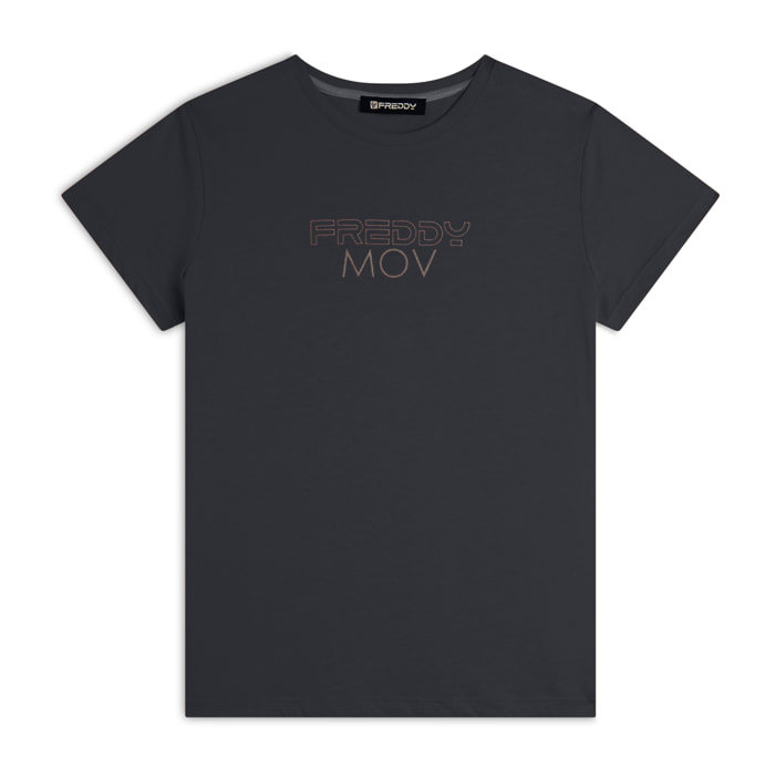 T-shirt Regular con Stampa Metallizzata