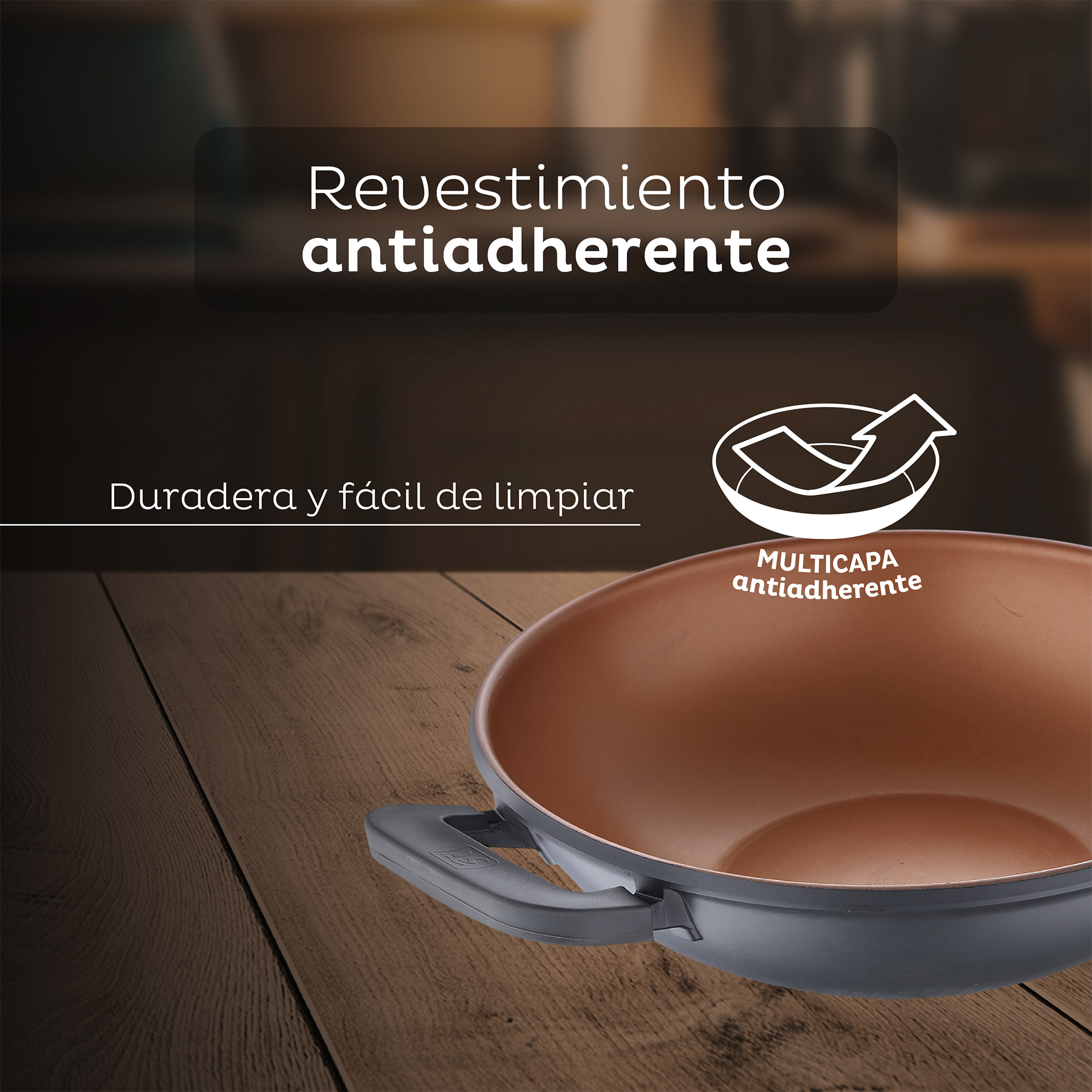 Wok 32 x 9,5 cm San Ignacio Bronze en aluminio fundido apto para induccion