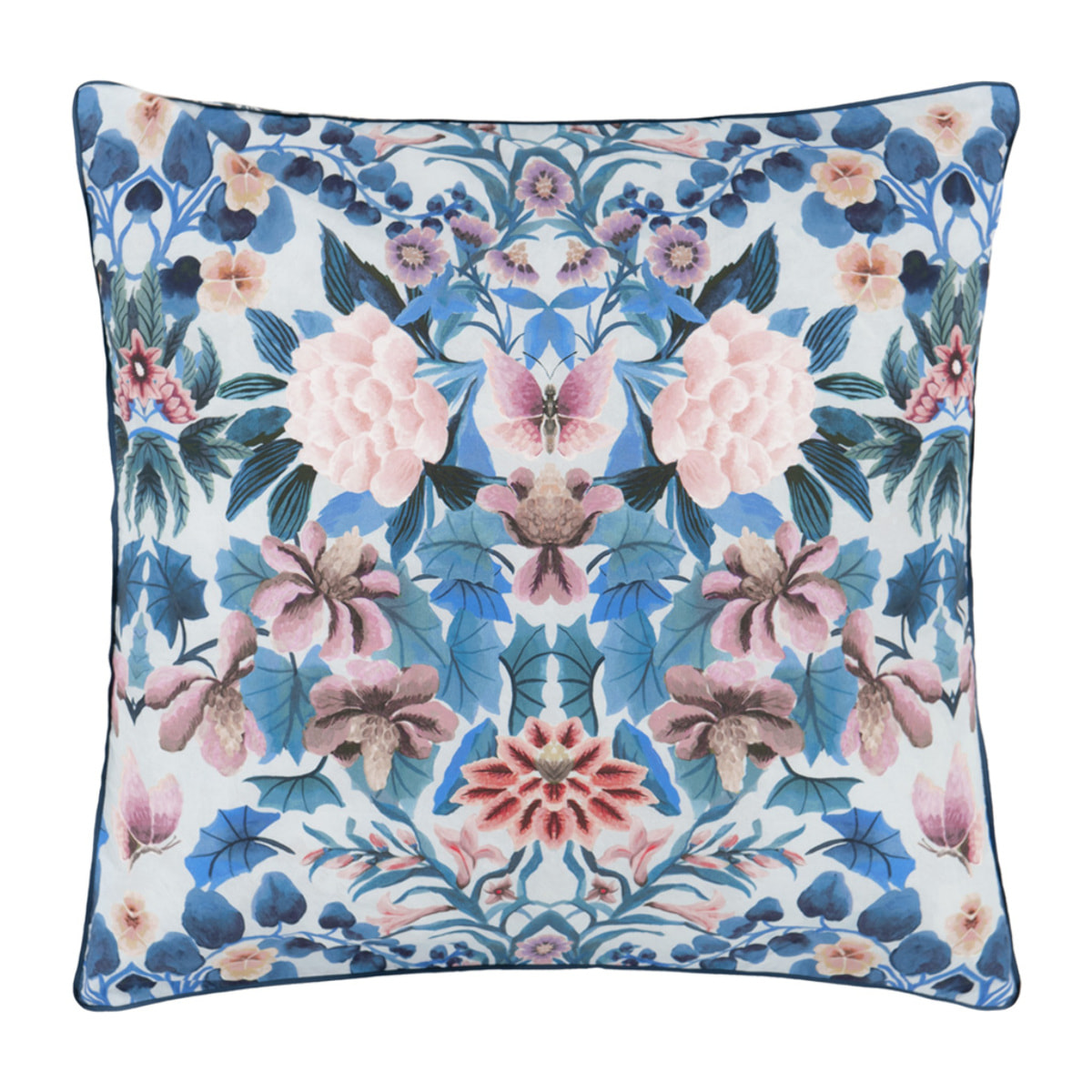 Taie d'oreiller imprimée en percale de coton, IKEBANA DAMASK, Bleu Slate Blue