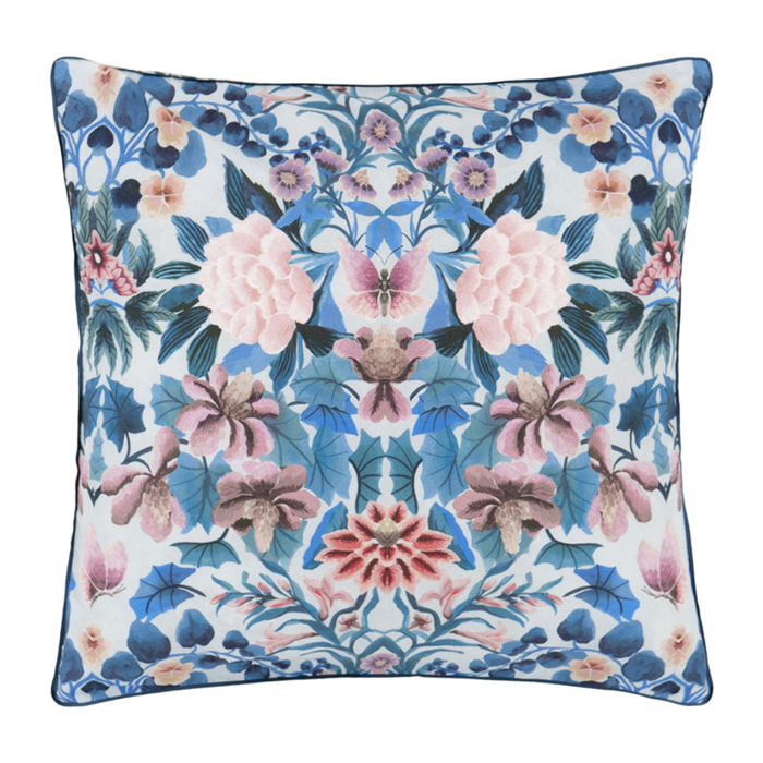 Taie d'oreiller imprimée en percale de coton, IKEBANA DAMASK, Bleu Slate Blue