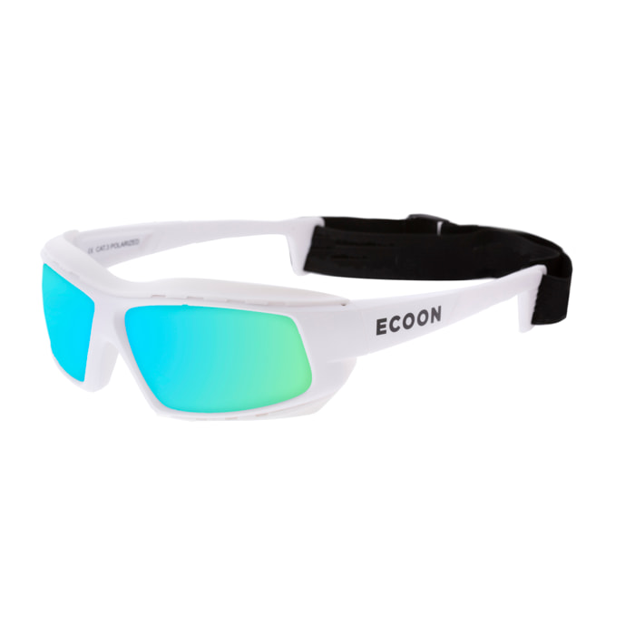 Gafas de sol de montaña ECOON modelo EIGER en color Montura blanca con lente azul revo