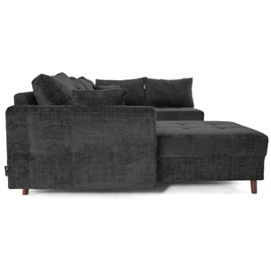 Rune - canapé panoramique d'angle droit 7 places en velours texturé - Gris Anthracite