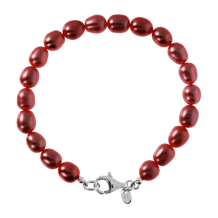 Bracciale in Argento 925 con Perle d'Acqua Dolce Rosse Ø 7/7.5 mm