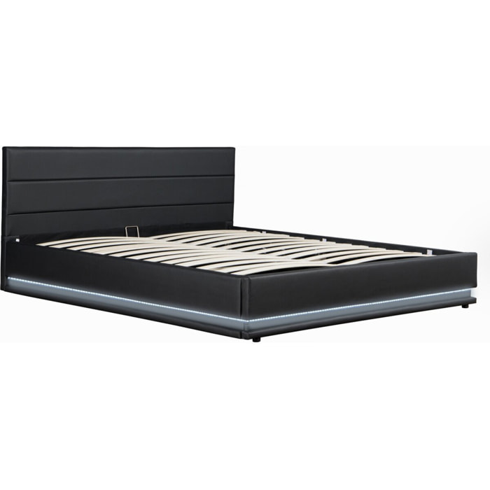 Lit LED avec coffre "Anastasia" - 140 x 190 cm - Noir