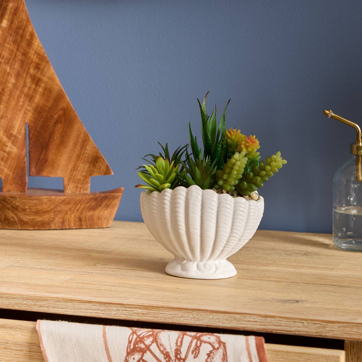 Plante Artificielle Ocea avec Pot Coquillage H20cm Blanc