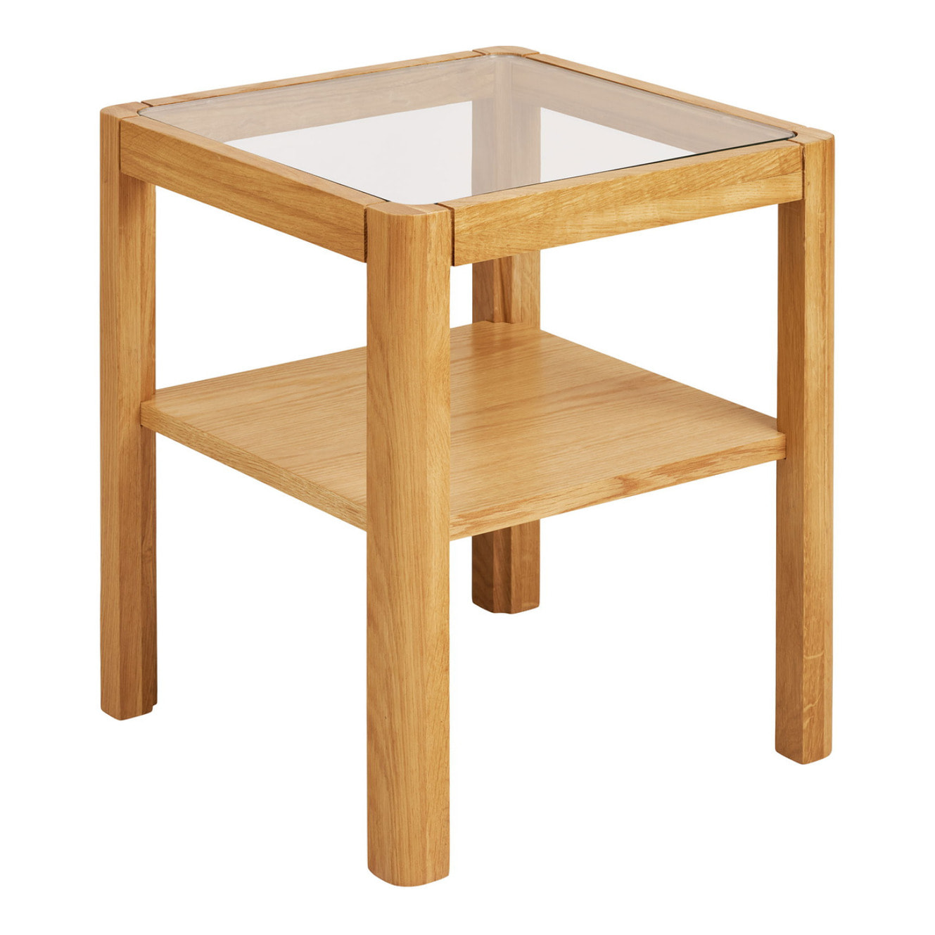 Tavolino d'appoggio Lourmarin in rovere e vetro temperato naturale 40×40×45 cm