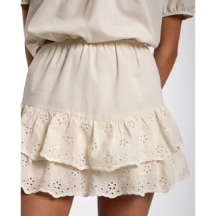 Falda mini con volantes bordados