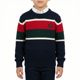 Girocollo finezza 7 con fasce colorate e logo ricamato