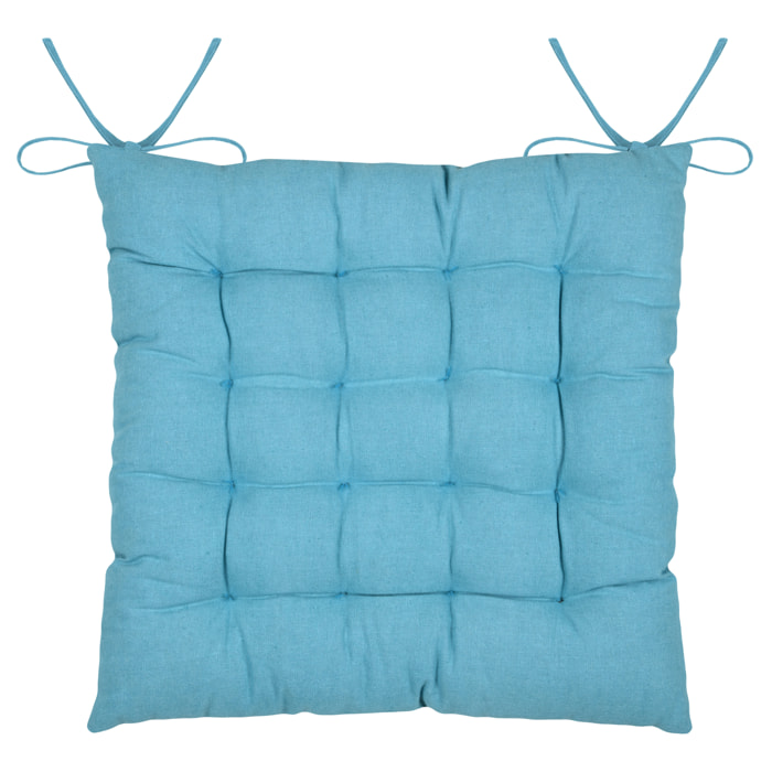 Galette de chaise polycoton matelassée ondulations - Bleu