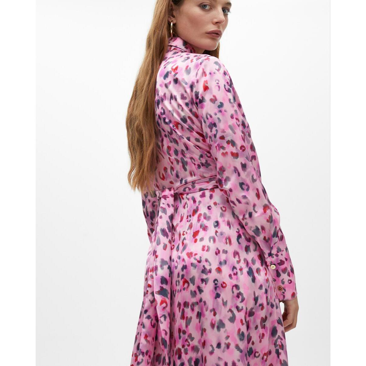 Vestito Camicia Midi con Stampa Animalier