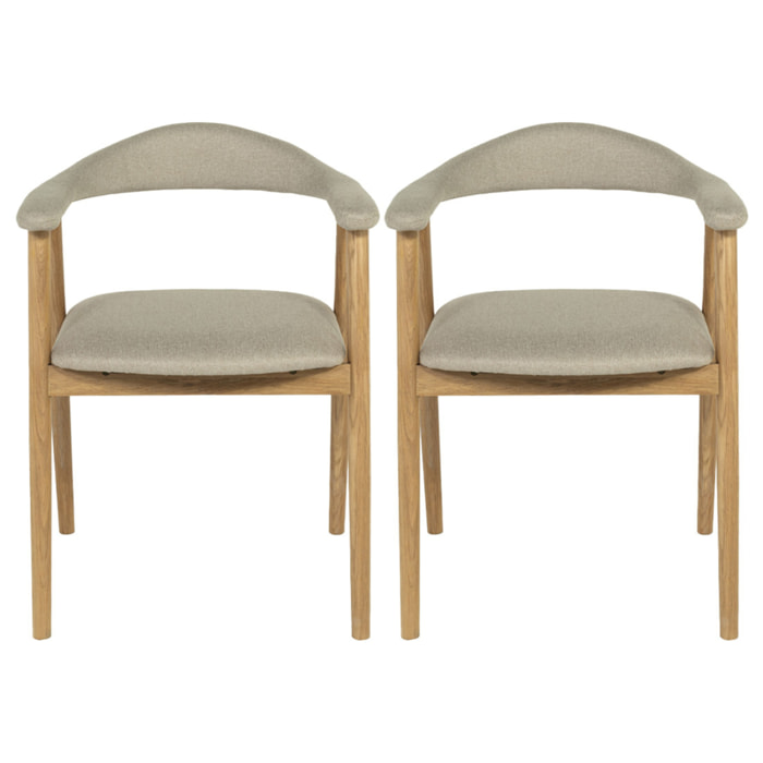 Lore - lot de 2 chaises en chêne massif et tissu - Bois / Beige