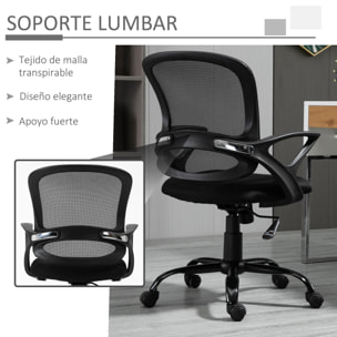 Vinsetto Silla de Oficina Ergonómica Silla de Escritorio Basculante con Altura Ajustable Asiento Giratorio 360° y Soporte Lumbar Malla Transpirable 61x61x89-99 cm Negro