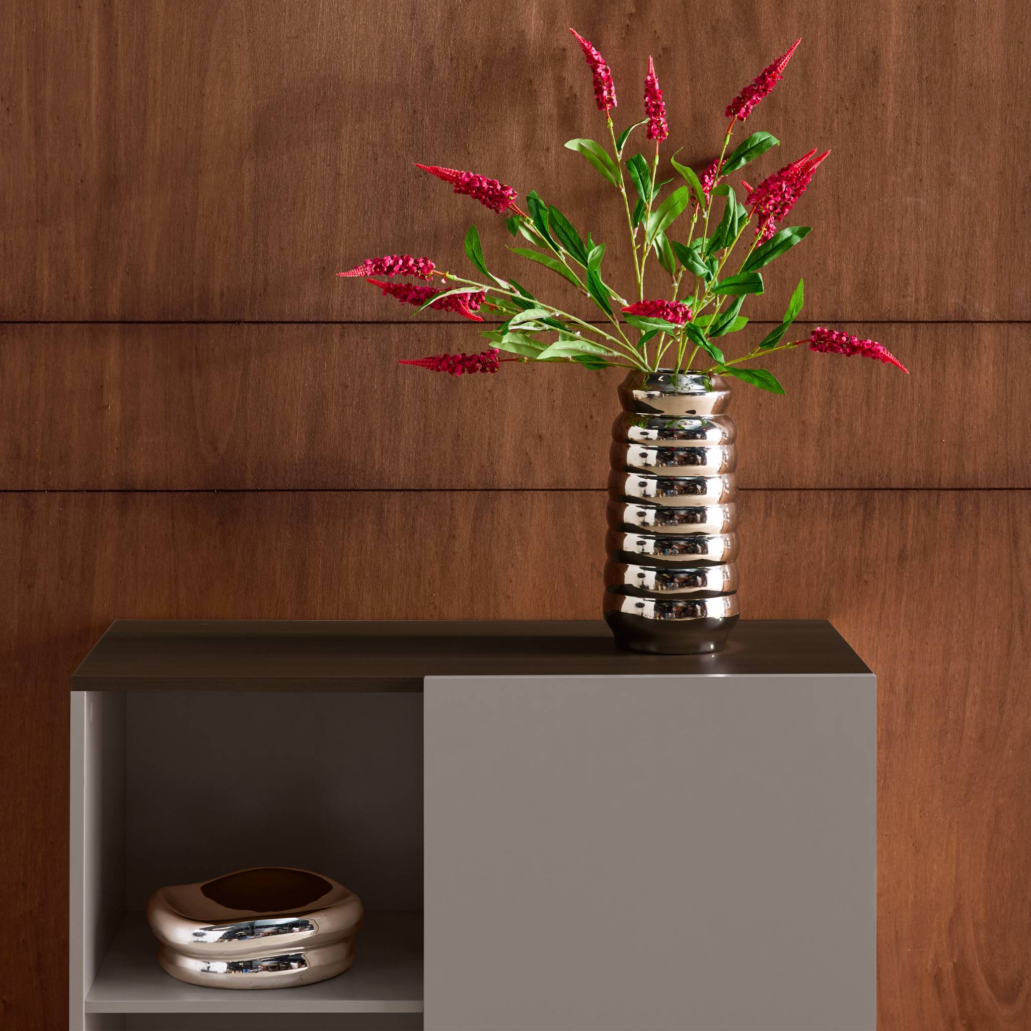 Buffet, meuble de rangement métal et décor bois 1 porte 80cm ASHTON