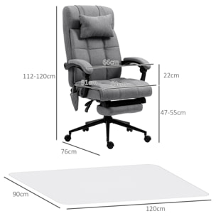 Conjunto de Oficina Incluye 1 Silla de Masaje Reclinable con 6 Puntos de Masaje y Función de Calefacción 66x76x112-120 cm y 1 Alfombra Protectora de Suelo 90x120 cm Gris y Transparente