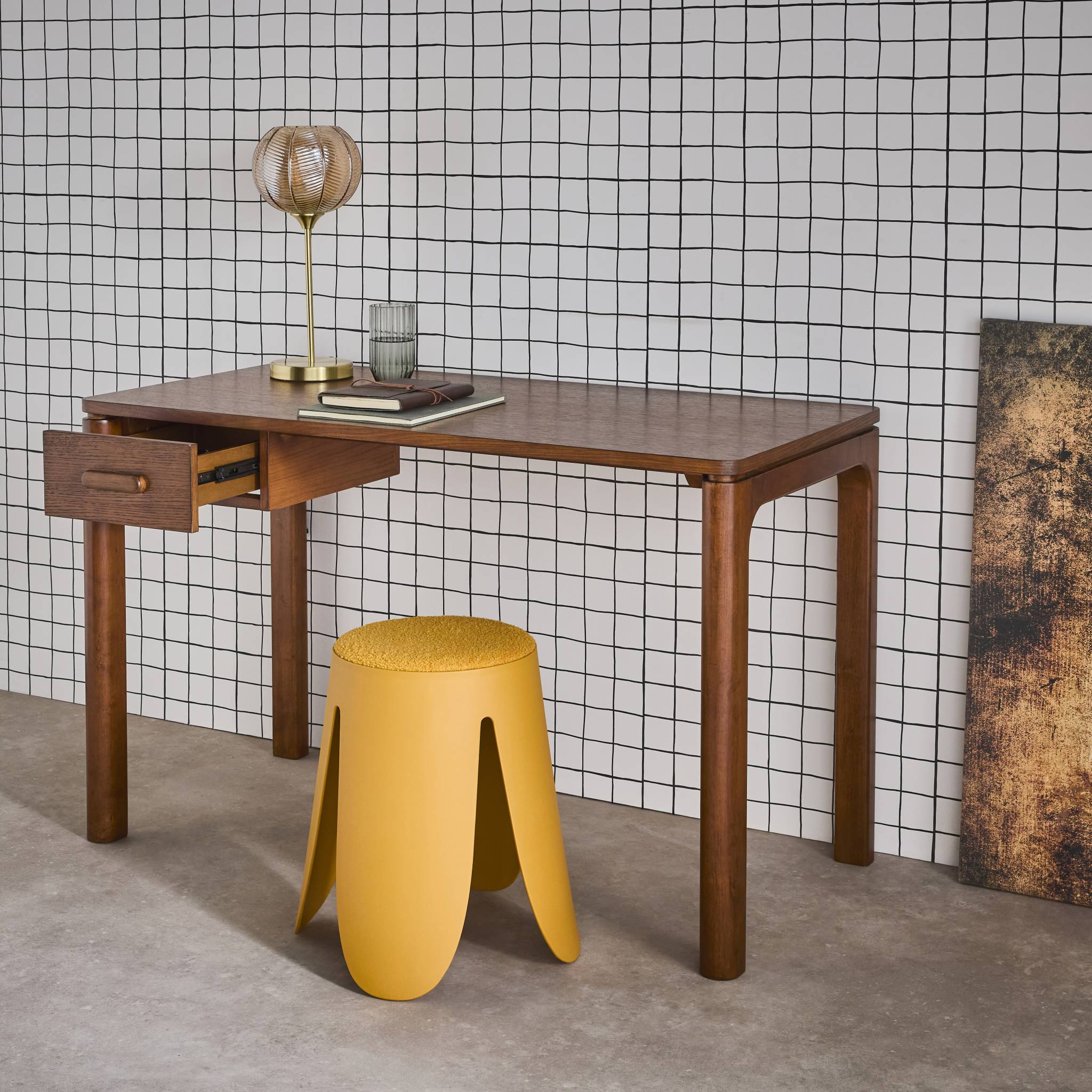 Bureau bois d'hévéa placage chêne 1 tiroir noyer - L 120 x l 60 x H 75 cm - Garance
