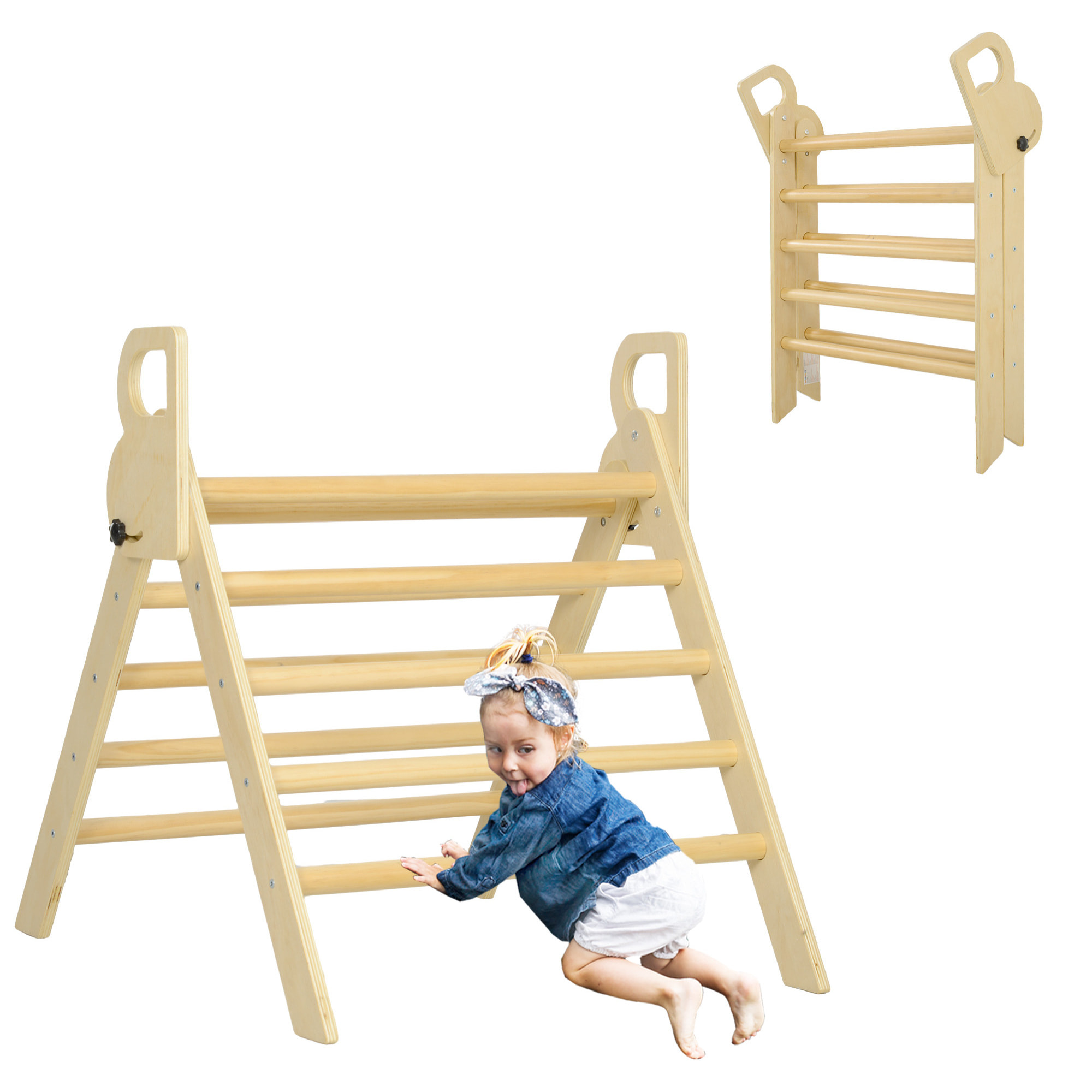 Triángulo de Escalada de Madera Plegable Escalada para Niños de 18-48 Meses para Cultivar Habilidades de Equilibrio y Coordinación para Interior 82x66 cm Natural