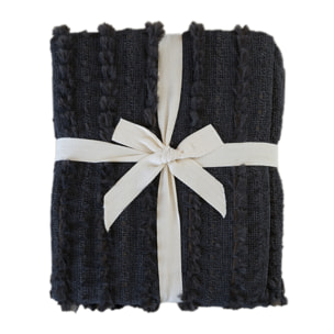 Plaid en chenille texturée avec franges - Gris anthracite
