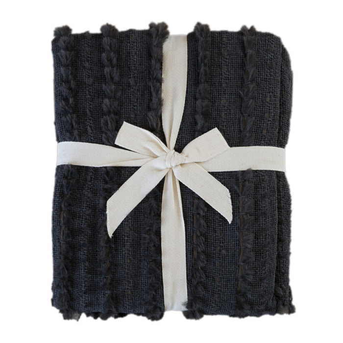 Plaid en chenille texturée avec franges - Gris anthracite