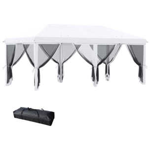 Carpa Plegable Pop-Up Gazebo 6x3 m Cenador Plegable con 6 Paredes Laterales de Malla Anti-UV y Bolsa de Transporte para Camping Fiestas Crema