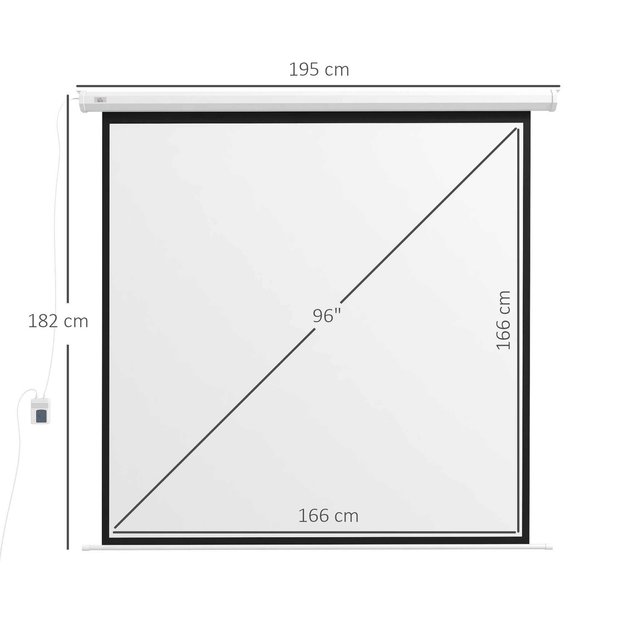 Écran de projection motorisé home-cinéma format 1:1 96 pouces 4K HD avec télécommande blanc noir