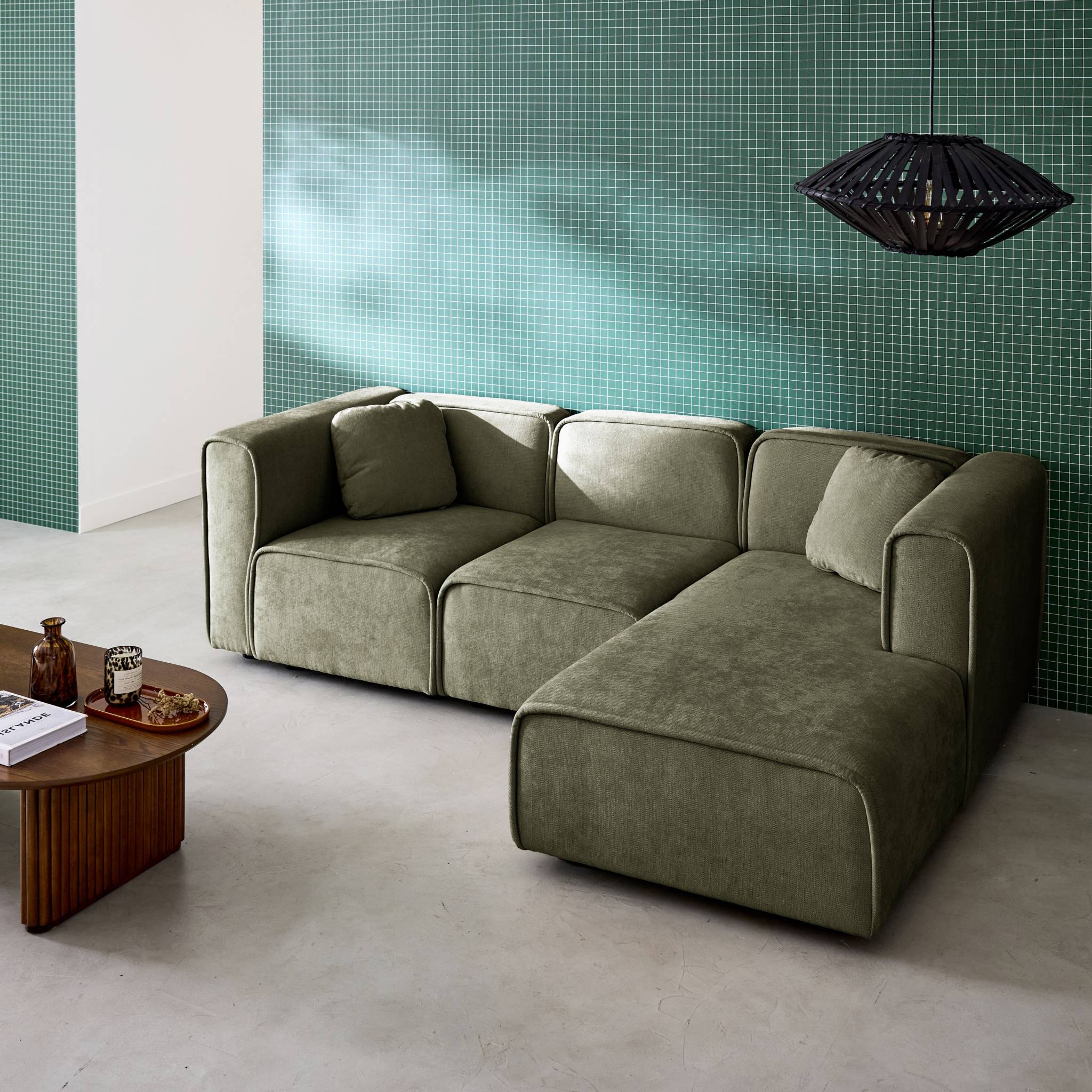 Canapé d'angle droit 3 places tissu LESTER