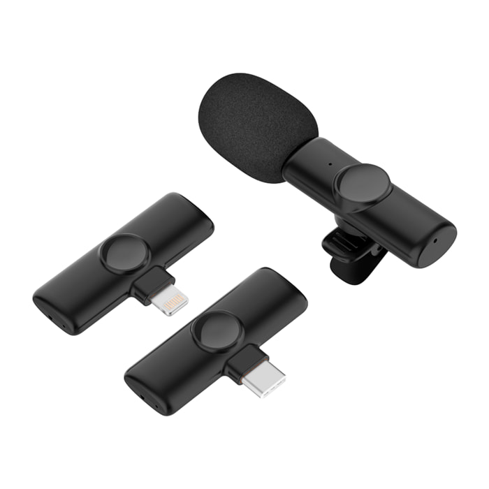 Microfono da bavero K11, Plug & Play. Riduzione del rumore, basso ritardo, wireless, 2,4 GHz. Per iOS e Android.